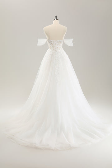 Prinsesse Off The Shoulder Sweep Train Tyll Korsett brudekjole med Appliques